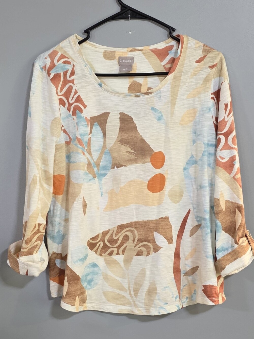 Abstract Print Long-Sleeve Women's Top - Cream & Rust